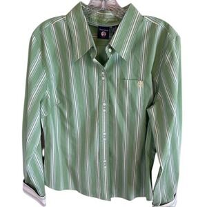 Duck Head Jeans Women's Green White Stripe Long Sleeve Button Up Shirt XL‎